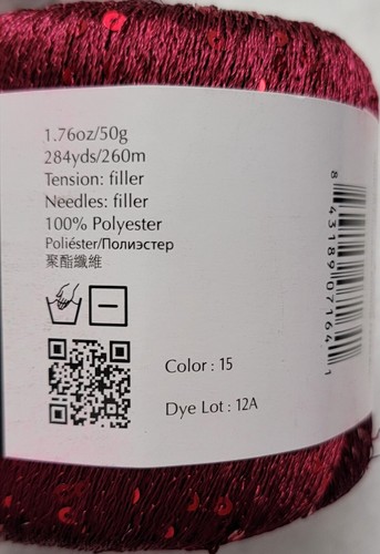 New Lot 6 Balls Knitting Fever Schmaltz Sequin Yarn Dark Red 284yds 50g - Bild 3 von 3