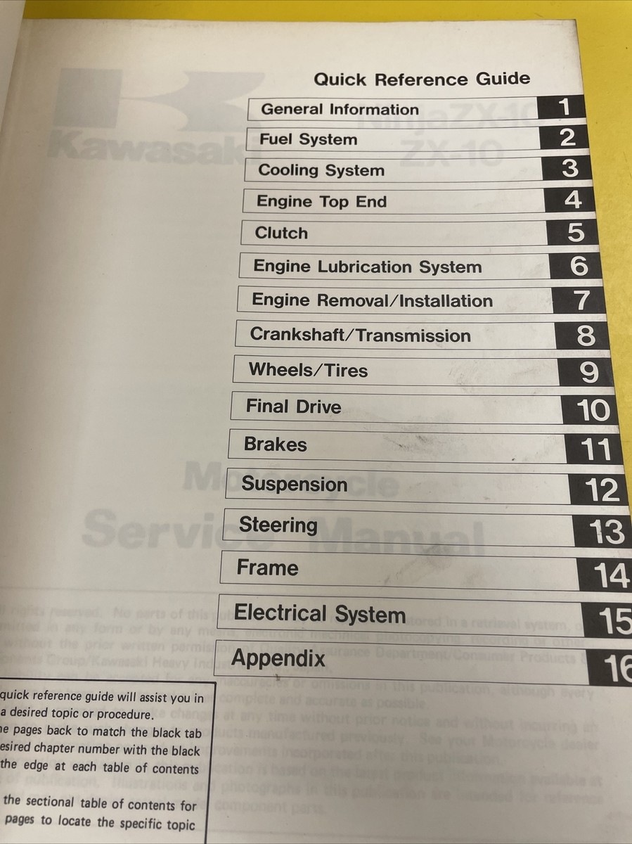 KAWASAKI 1988 Ninja ZXT00 B1 ZX10 MOTORCYCLE SHOP MANUAL SERVICE