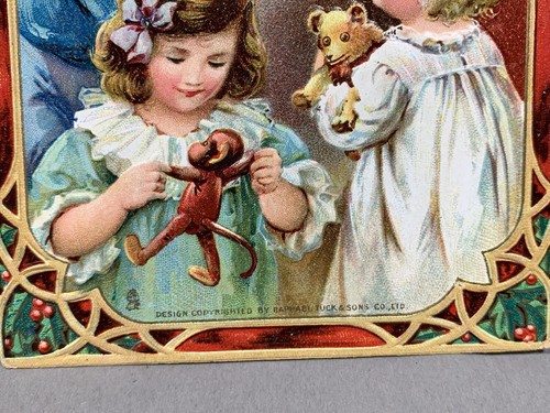 A Merry Christmas Children with Toys and Santa Vintage Postcard Raphael Tuck - Picture 2 of 3