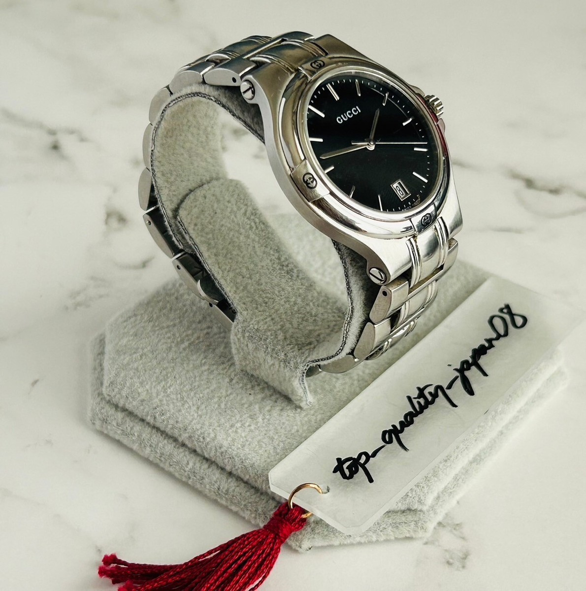 GUCCI SILVER BLACK DIAL DATE MEN'S VINTAGE SWISS MADE WATCH