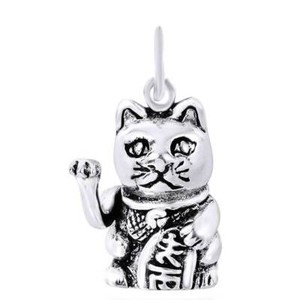 Authentic The Guardian Of Fortune 14K White Gold Plated Maneki Neko Talisman