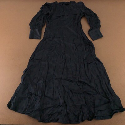 M&S Collection Women's Size 10 Black Polka Dot Long Sleeve A Line Midi Dress NWT