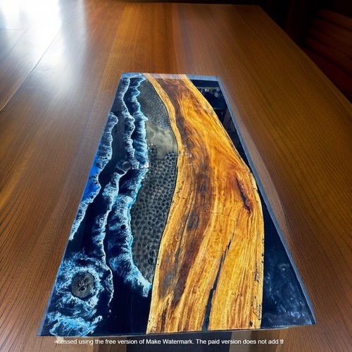 Blue Epoxy Coffee Table - Custom Resin River Table, Live Edge Wood Table Decor