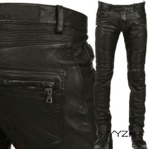 Fashion Mens Leather Casual Pants Zipper Motorcycle Slim Fit Fashion Mens Leather Casual Pants Zipper Motorcycle Slim Fit
