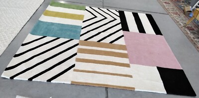 IVORY / BLACK 7' X 7' SQ Broken Thread Rug, Reduced Price 1172748118 FTV122A-7SQ