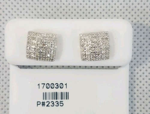 10k Yellow Gold Micro-pave Square Shape Screwback Diamond Earrings Men/ Ladies - Picture 8 of 10