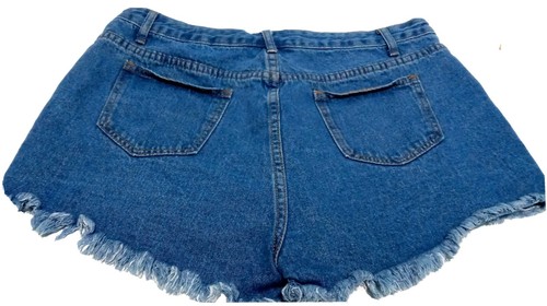 Shein High Rise Distressed Cut Off Denim Blue Jean Shorts Womens Juniors Size XL - Picture 3 of 4