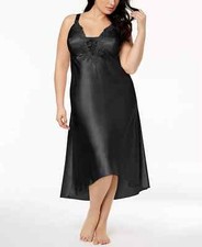 FLORA BY FLORA NIKROOZ Stella Satin Venise Trim Lingerie Nightgown Black 3x