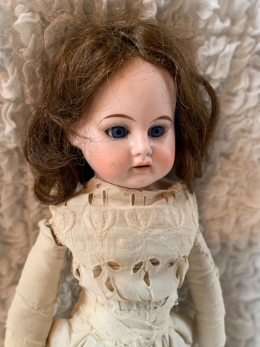 Ernst Heubach Antique Doll 19” Leather Body Molded Upper Teeth Sleep Eyes