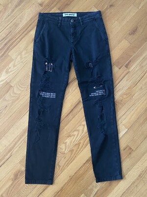 Off-White Ripped Chino Pants FW16 Size 30 Black Virgil Abloh