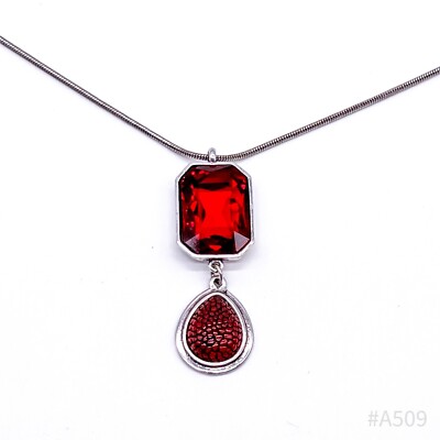 Modeschmuck lilu Kette Halskette m. Anhänger & rotem Glasstein für Damen