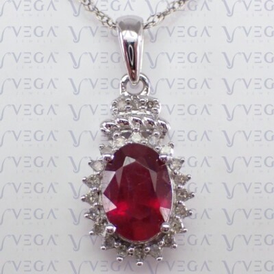 5.22ct Oval Shape Natural Red Ruby Gemstones Diamond Pendant Real 14K White Gold