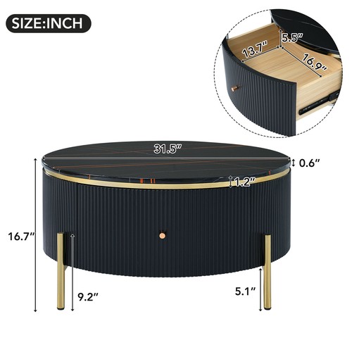 Modern Round Coffee Table with 2 large Drawers Storage Accent Table(31.5'') - Picture 6 of 11