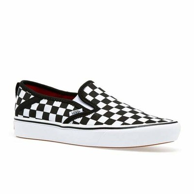 vans checkerboard slip on black and true white