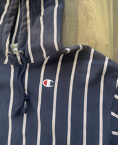 Champion Reverse Weave Blue Heavy Pullover Hoodie Striped Youth Size XL - Picture 4 of 13