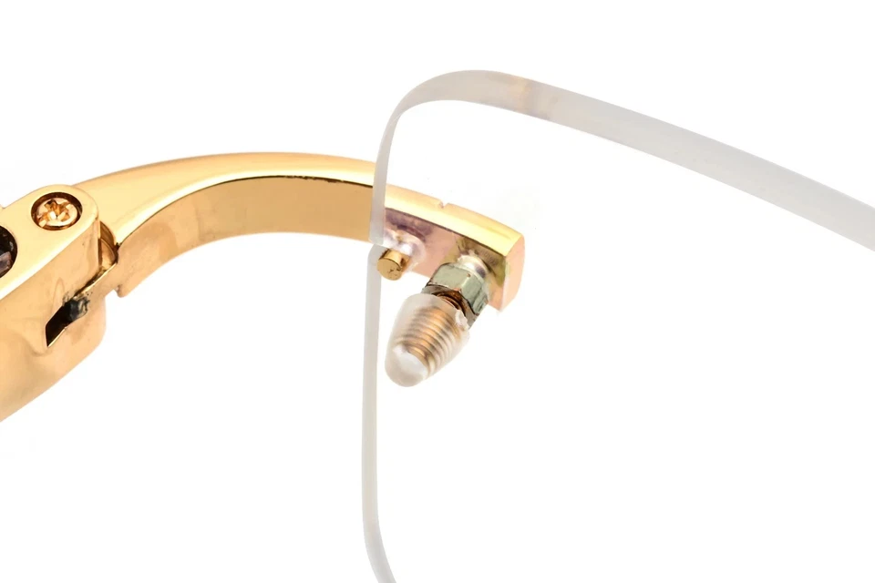 Gafas de lente transparentes retro vintage de hip hop con marco dorado de madera sin montura para hombre Foto 4 de 4