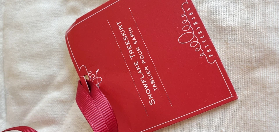 Nuevo 2011 Pottery Barn Marfil Lino Metálico Lentejuelas Copo de Nieve Árbol de Navidad Falda Foto 3 de 4