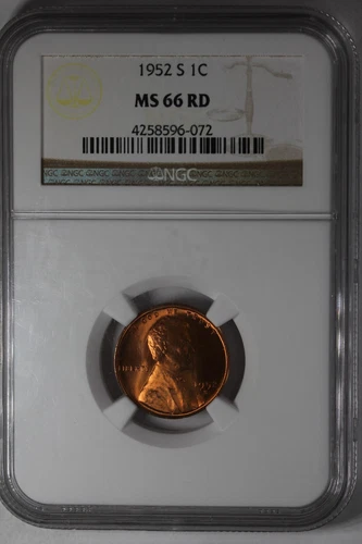 1952-S  .01 NGC MS66 RD  Lincoln Head Cent, Lincoln One Cent