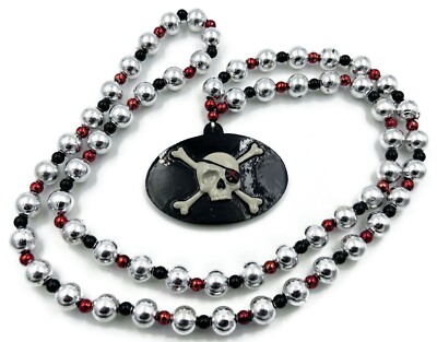 Pirate Medallion Crossbones Eye Patch Bead Necklace Festival Parade Flotilla