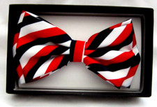 UNISEX PATRIOTIC RED WHITE BLUE SWIRL STRIPED ADJUSTABLE BOW TIE-NEW GIFT BOX V2