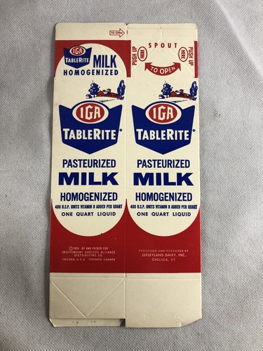 1959 IGA TableRite Milchkarton, Jerseyland Dairy Chelsea Vermont, Neu aus altem Lagerbestand - Bild 2 von 6