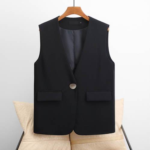 Lady Blazer Jacket Gilet Waistcoat Vest Tank Top Sleeveless Button V Neck Casual