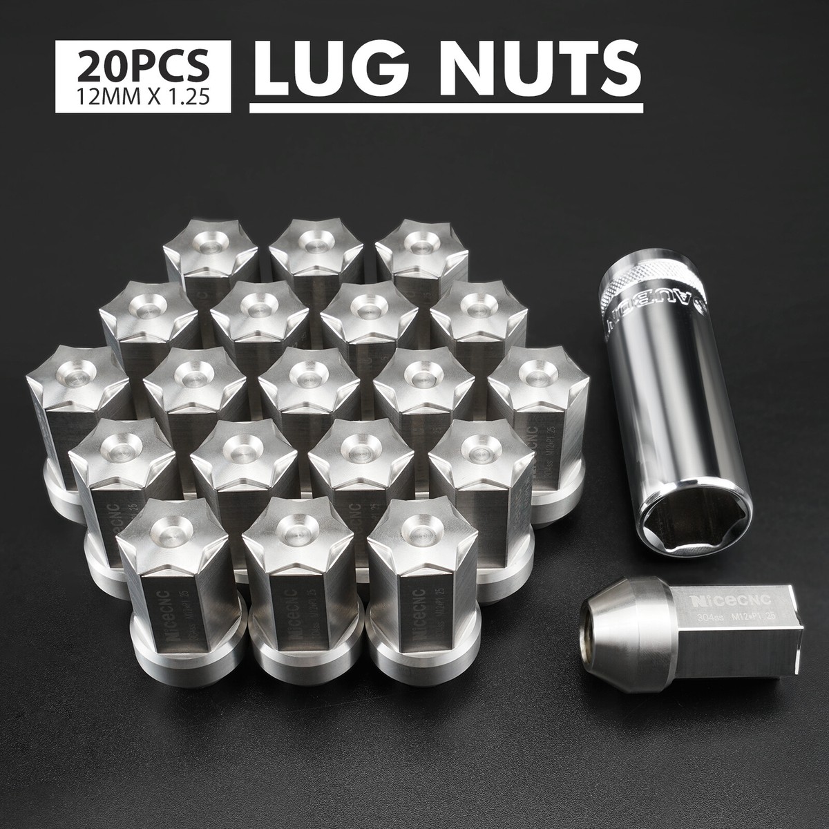 20x M12 x 1.25 Stainless Steel Thread Forged Closed End Wheel Lug