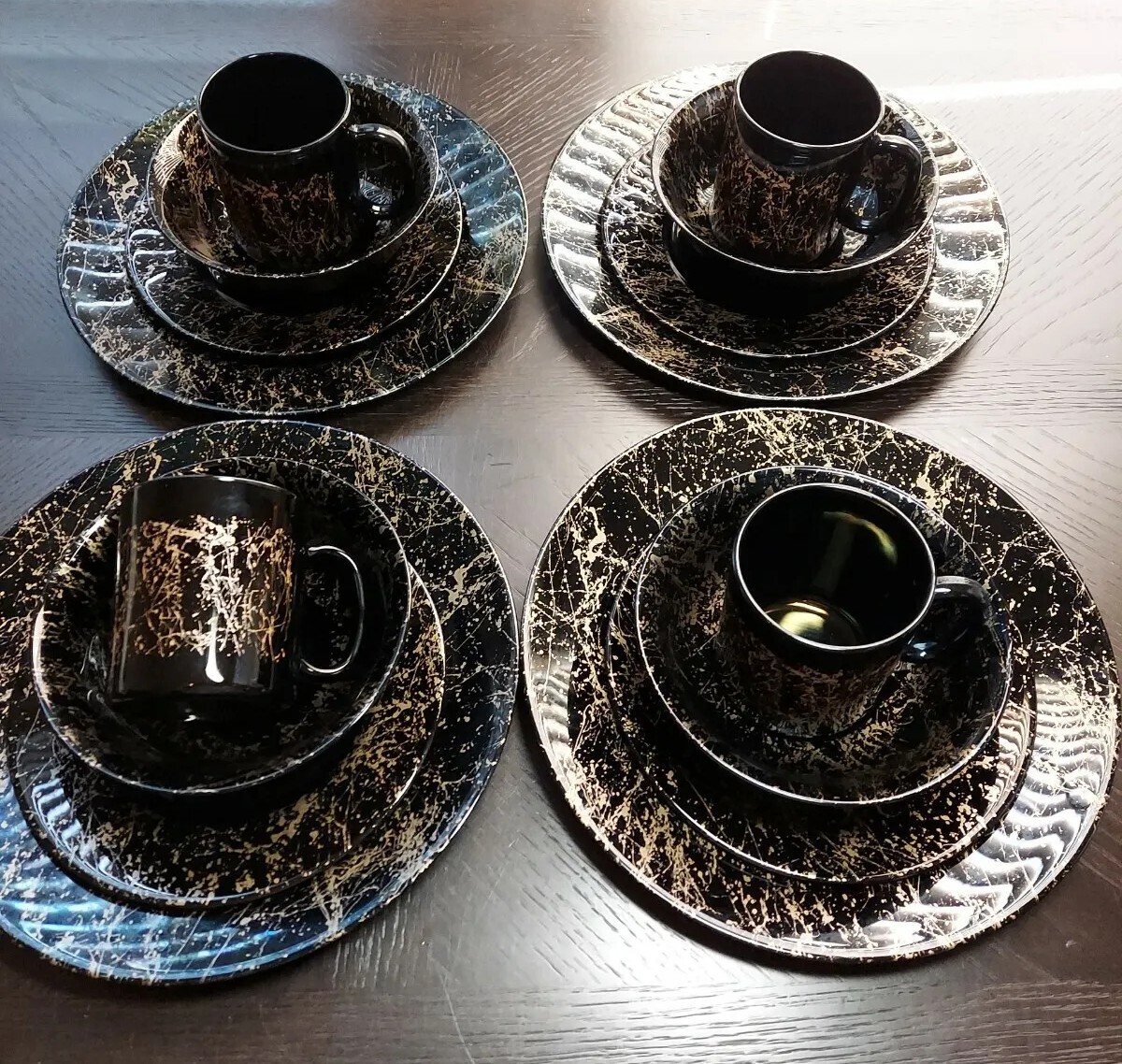 Vintage Arcoroc Glass Dinnerware Black Gold Splatter Sets Made in France  Rare!