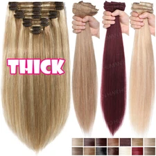 100% Remy Human Hair Clip In 8 Pieces/Set Extensions Double Weft Thick Straight