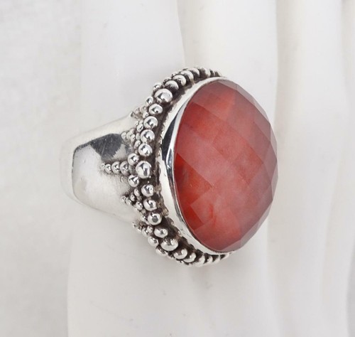Huge Stephen Dweck Beaded Sterling Faceted Carnelian Statement Ring SZ 6 - Picture 5 of 8