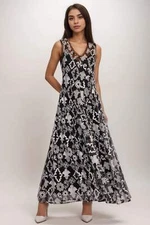 Johnny Was Biya Black Chloe Mazzy Bias Mesh Maxi Dress B33624-O