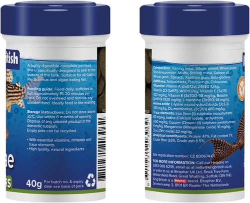 King British Algae Wafers Catfish Bottom Feeders Plec Aquarium Fish Food 40g UK - Picture 2 of 9