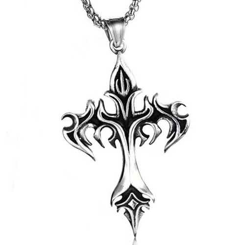 Mens Unisex Gothic Cross Pendant Necklace Punk Rock Biker Jewelry Box Chain - Picture 3 of 4