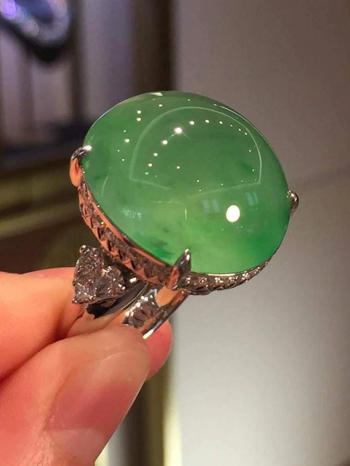 55 TCW Large Cabochon Green Peridot & Simulated Sapphire Luxury Engagement Ring - Image 2 of 4