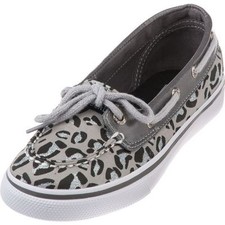 Sperry Biscayne Youth Girl 1-Eye Gray Cheetah Animal Print Boat Shoe, 12.5 - 44
