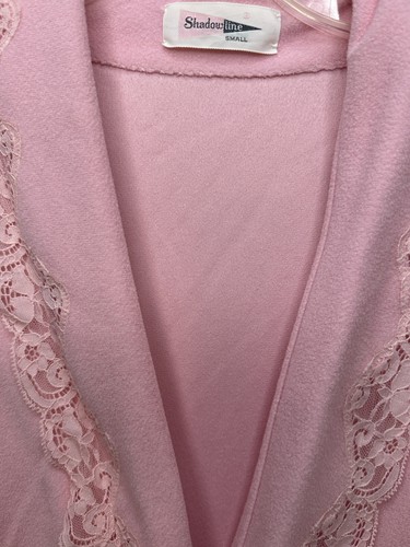 Vintage Shadowline Pink Tie Robe Long Lace Size Small Pockets Warm Housecoat - Picture 6 of 16