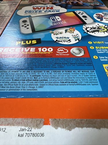 Caja de cereales Cap'n Crunch's Peanut Butter Crunch 2022 - Premio Nintendo Switch - Imagen 4 de 5