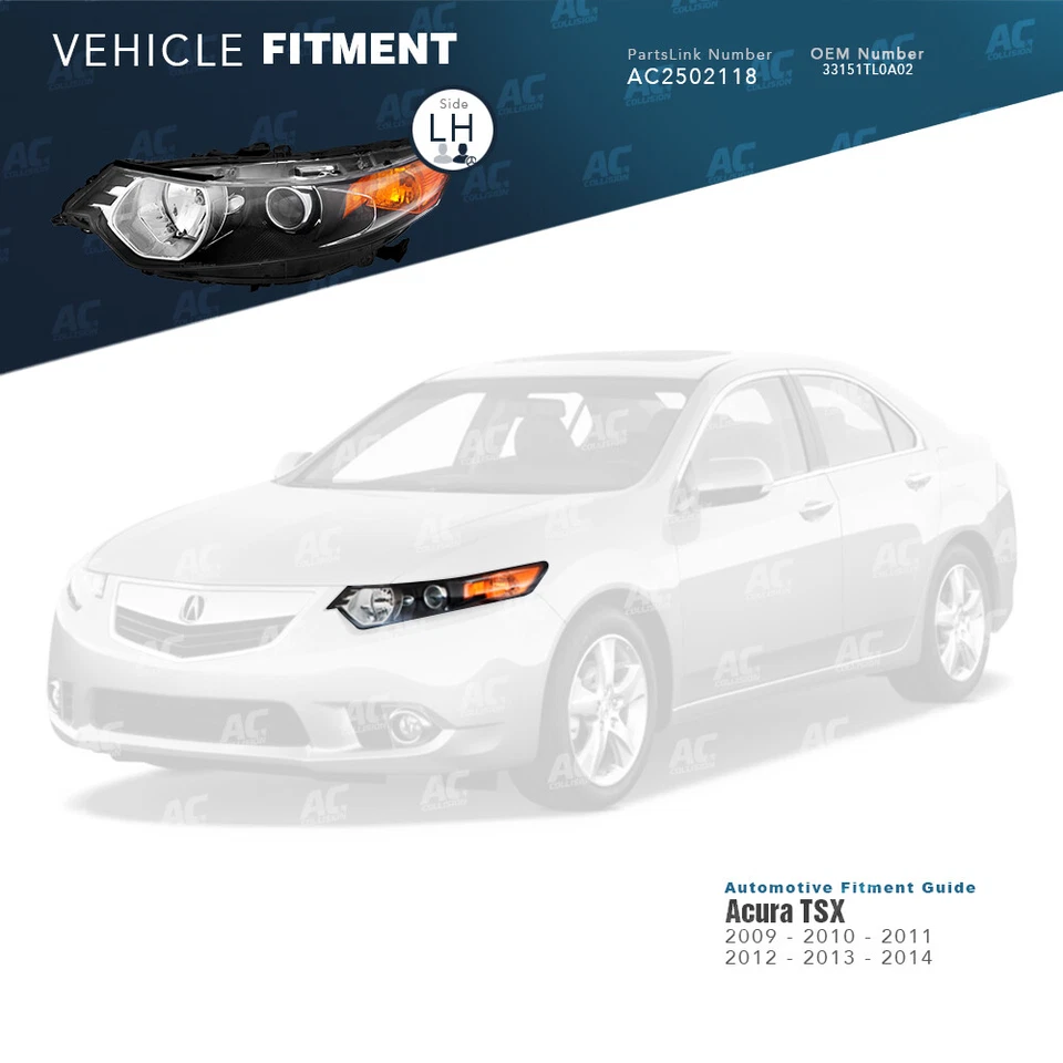 Faro izquierdo lado conductor TYC para 09 10 11 12 13 14 Acura TSX LH Foto 2 de 4