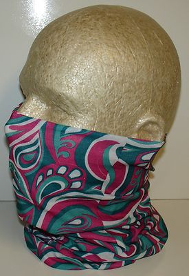 Turquoise Fuchsia Swirl Tubular Multi Function Head wear Scarf Balaclava Beanie