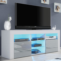 Modern TV Unit 145cm I Sideboard I TV Stand I Grey High Gloss Doors I Free LED