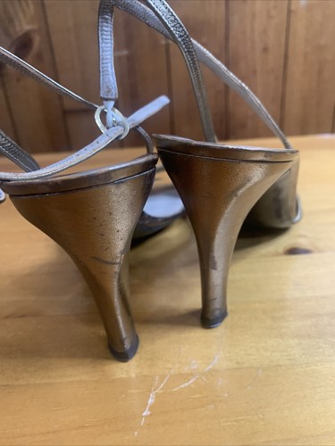 Charles Jourdan Paris Sz 8.5 Womens Bronze Metalic Leather Evening Strappy Heels - Picture 6 of 12