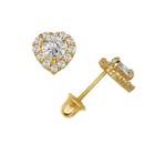 Love Studs Birthstone Screw Back Earrings Solid 14K Yellow Gold Cz Heart Halo