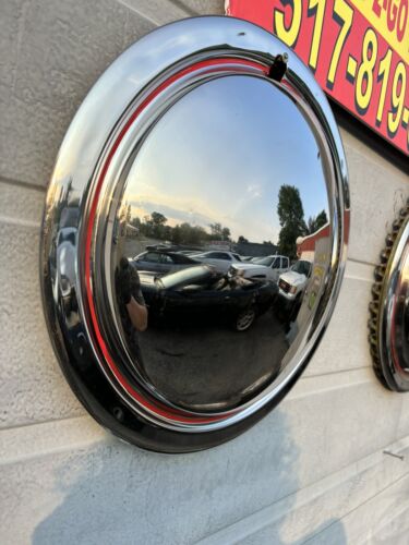 1950,s 2 RatRod Lead Sled Coupe 14” Chrome Moonies Hubcaps Ratrod 2 Red Rare - Picture 3 of 6