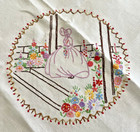 New ListingVintage Linen Tablecloth Hand Embroidered Floral + Southern Belle Sunbonnet 41"