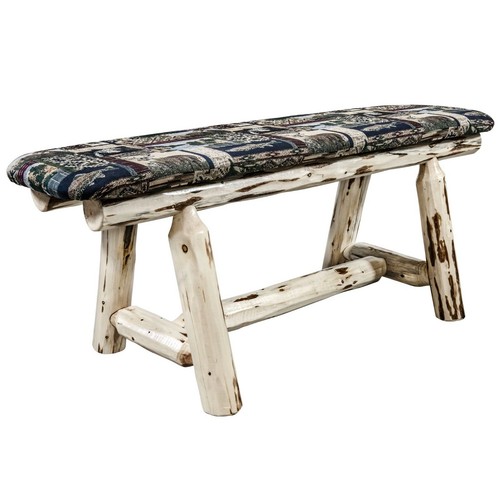 LOG DINING BENCH WITH PADDED SEAT 45" Amish Made Wooden Kitchen Benches - Picture 2 of 11
