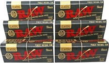 6 Pk Raw Classic Black 1 1/4 Unbleached Ultra Thin Cigarette Rolling Papers 3219
