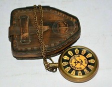 Antique brass pocket watch marine anchor with leather case gift for him decorate