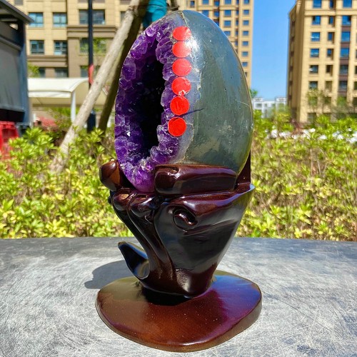 3.99LB Natural dinosaur egg Original Stone Quartz Uruguay amethyst Mineral+base - 第 8/16 張圖片