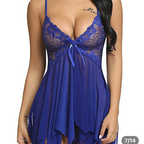 Lingerie Mini Dress G-String Underwear Transparent Ladies Babydoll Sleepwear Set - Picture 24 of 61