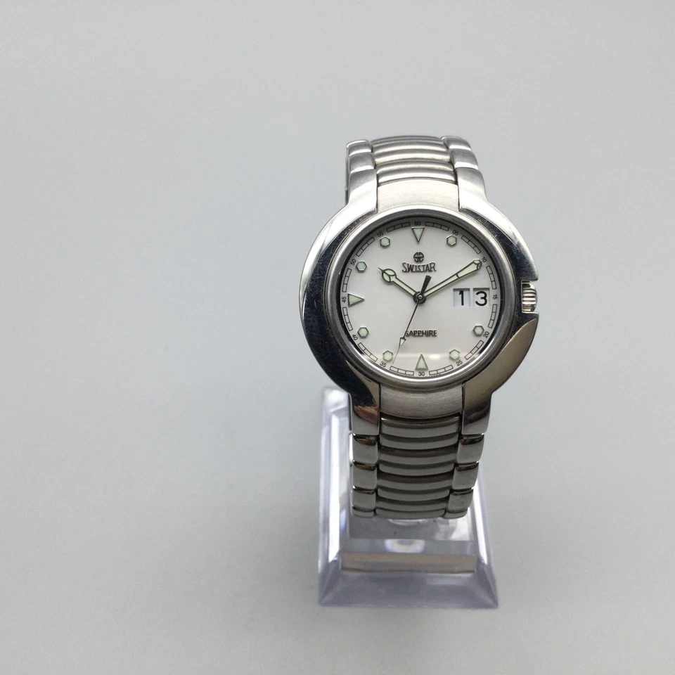 Reloj Swistar Mujer 35mm Tono Plata Fecha 2335-5M Acero Inoxidable Batería Nueva 6.5" Foto 2 de 4